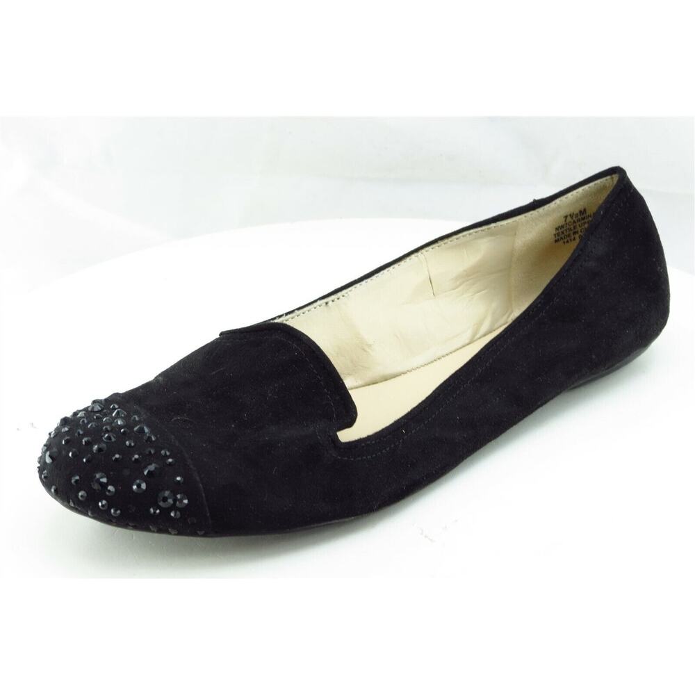 Nine West Women Sz‎ 7.5 M Black Flat Synthetic Shoes Carmina